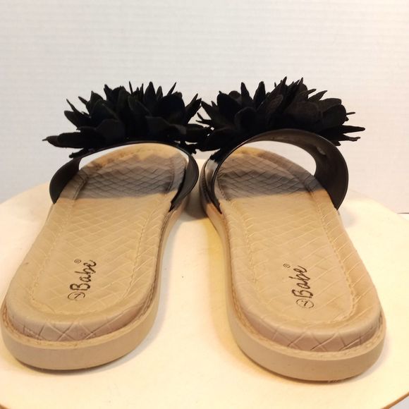 BABE Black Flower Slipon Women's Sandals Size 7 - Picture 6 of 7